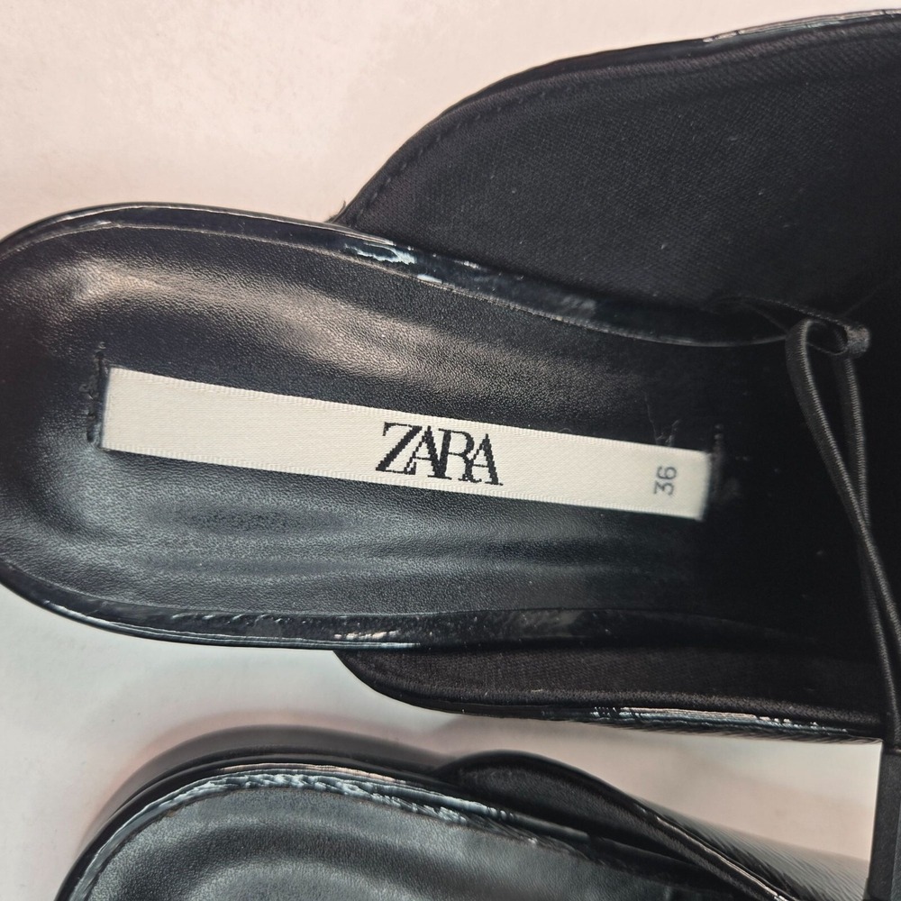 Zara Square Toe Mule Shoes Size 6 Patent Leather Studded Slip On Preppy Loafers - Picture 11 of 12